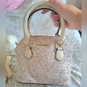 ALDO Glitter Dome Satchel Handbag in Rose Gold and Cream